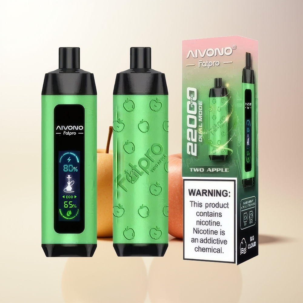 Aivono Aim Fatpro 22000 Puffs Två Äpple 28ml 600mAh 06ohm Mesh Coil Eco/Boost Dual Modes VG/PG 0-5 Nikotin
