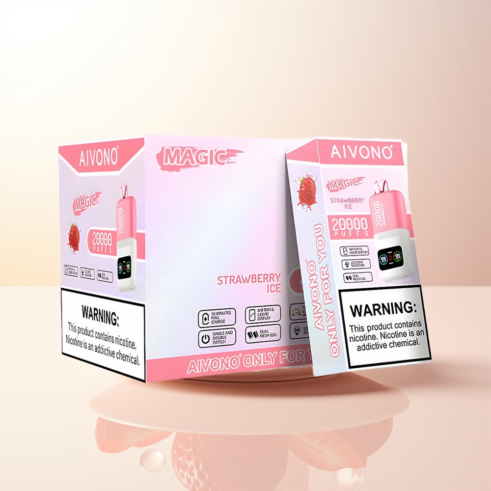 Aivono Aim Magic 20000 Puffs Jordgubb Is LCD Typ-C Laddbar Dual Mesh Coils 26ml E-vätska