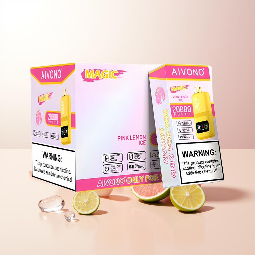 Aivono Aim Magic 20000 Puffs Rosa Citron Is Dual Mesh Coils LCD Typ-C Laddningsbar