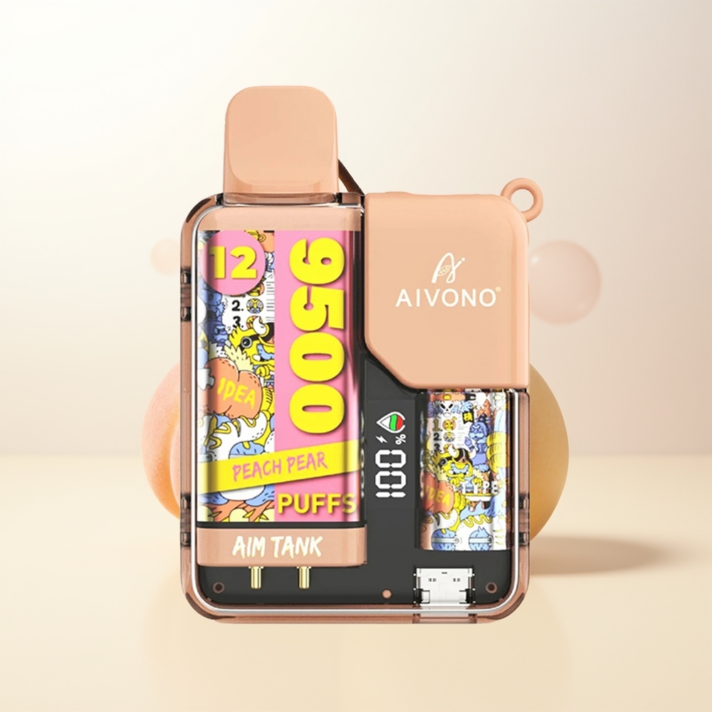 Aivono Aim-Tank 9500 Puffs Persika Pära 18ml 650mAh LCD 12ohm Mesh