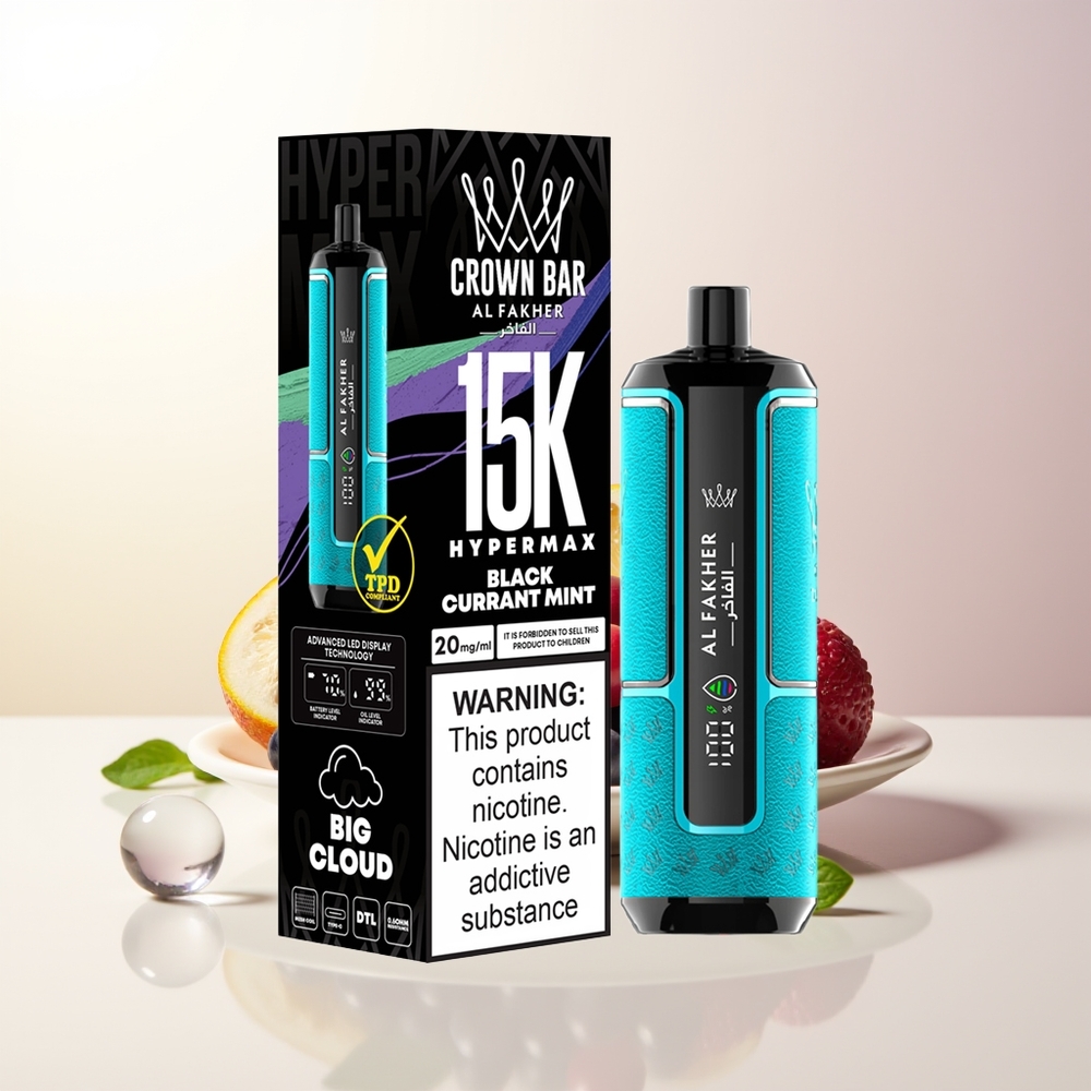 Al Fakher Crown Bar 15 000 Hypermax Svartvinbär Mynta 22ml 600mAh Type-C DTL 6mg/ml Kompakt Bärbar Lättviktig