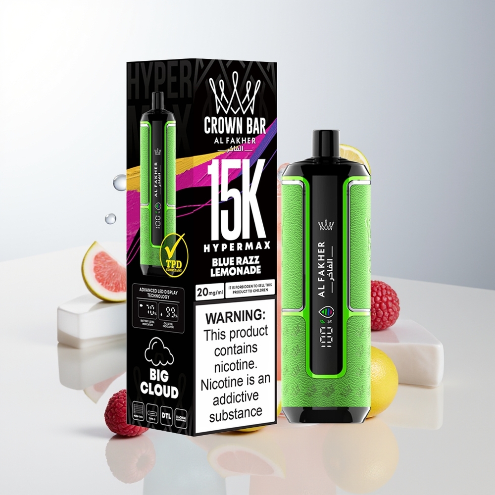 Al Fakher Crown Bar 15K Blå Hallon Citron Hypermax Engångs Vape Kit
