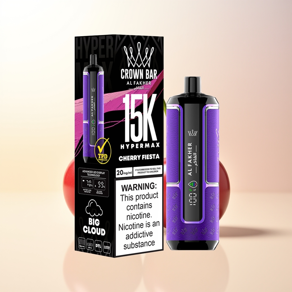 Al Fakher Crown Bar 15K Hypermax 22ml 15000 puff 6mg DTL Type-C Lättviktsportabel Körsbärsfest