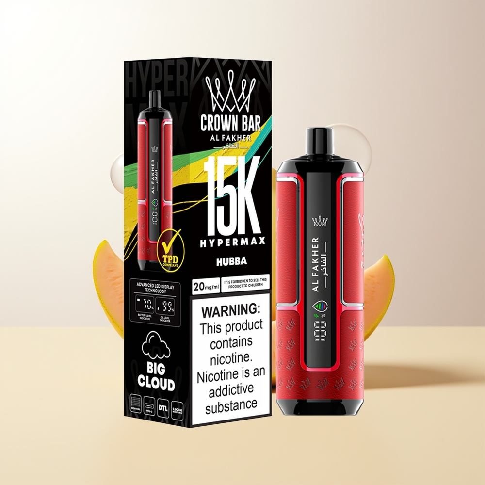 Al Fakher Crown Bar 15K Hypermax Engångs Vape Kit Hubba 22ml 600mAh Typ-C Port 6mg/ml Direkt-till-lunga