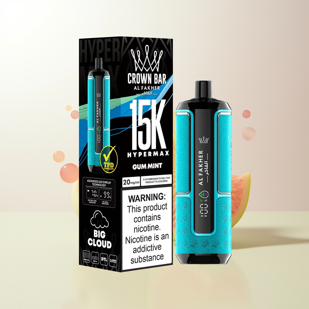 Al Fakher Crown Bar 15K Tuggmynta Hypermax Engångs Vape Kit 22ml 600mAh Type-C DTL 6mg/ml