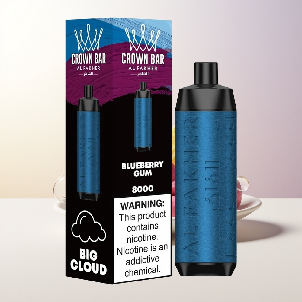 Al Fakher Crown Bar 8000 Blåbär Tuggummi 18ml 5mg 600mah USB-C