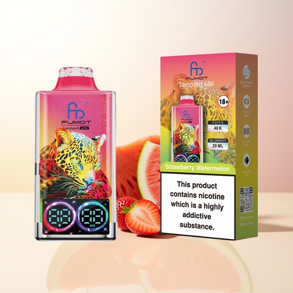 Fumot Leopard 40000 Puffs Jordgubb Vattenmelon 0 2 3 5 Nikotin 700mAh Dual Mesh Typ-C Laddning Digital Rör Oljekraftdisplay