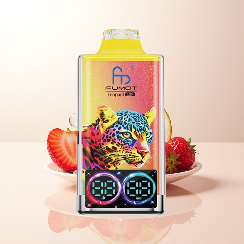 Fumot Leopard 40K Puffs Jordgubb Is 0-5 Nikotin 700mAh Dual Mesh Type-C Digital Display