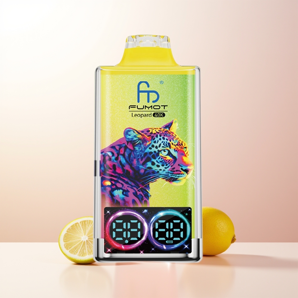 Fumot Leopard 40K Puffs Rosa Citronläsk 0-5 Nikotin 700mAh Dual Mesh Typ-C Laddning Digital Rör Oljekraftdisplay