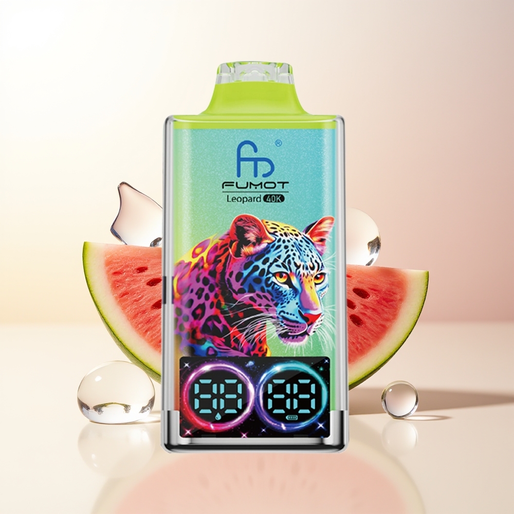 Fumot Leopard 40K Puffs Vattenmelon Is 0-5 Nikotin 700mAh Batteri Dual Mesh Type-C Uppladdning Digital Rör Oljekraftdisplay