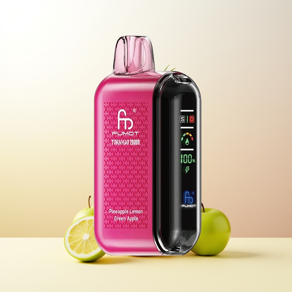 Fumot Tornado 20000 Puffs Ananas Citron Grönt Äpple Dual Mesh Coil Smart Display Airflow Control