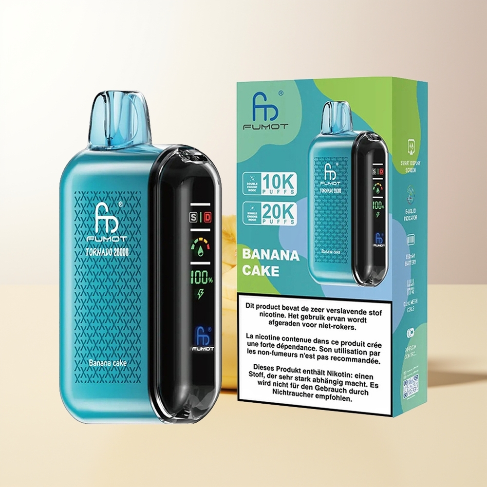 Fumot Tornado 20000 Puffs Banankaka Dual Mesh 20ml Smart Display Luftflödeskontroll 2 Nikotin