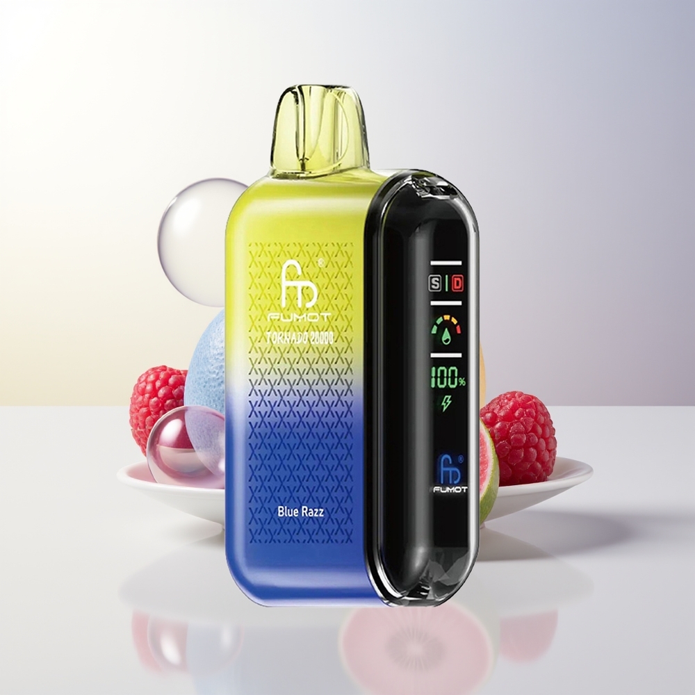 Fumot Tornado 20000 Puffs Blå Hallon Dual Mesh Coil Smart Display Luftflödeskontroll