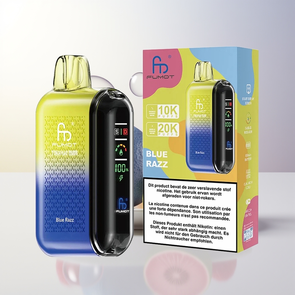 Fumot Tornado 20000 Puffs Blå Hallon Dual Mesh Coil Smart Display Luftflödeskontroll