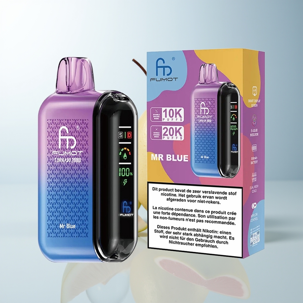 Fumot Tornado 20000 Puffs Dual Mesh Coil Mr Blå Smart Display Airflow Control