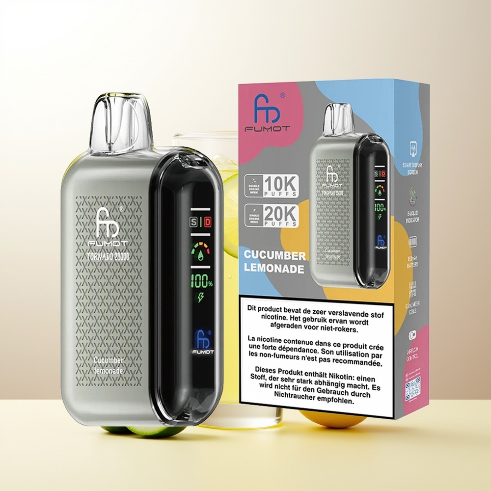 Fumot Tornado 20000 Puffs Gurka Citronad Smart Display Luftflödeskontroll Dual Mesh Coil