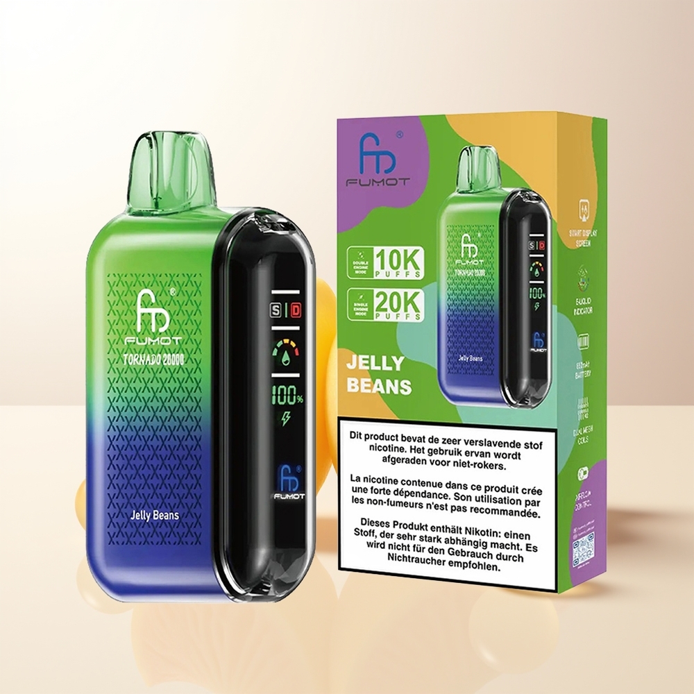 Fumot Tornado 20000 Puffs Jelly Beans Dual Mesh Coil 20ml E-liquid 850mAh Smart Display Airflow Control 2 Nicotine Single Engine Mode