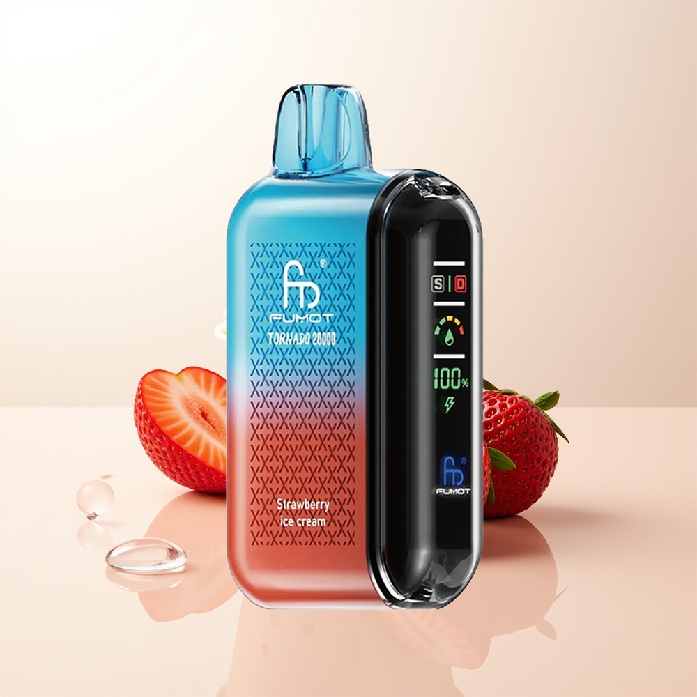 Fumot Tornado 20000 Puffs Jordgubb Glass Dual Mesh Coil Smart Display Luftflödeskontroll