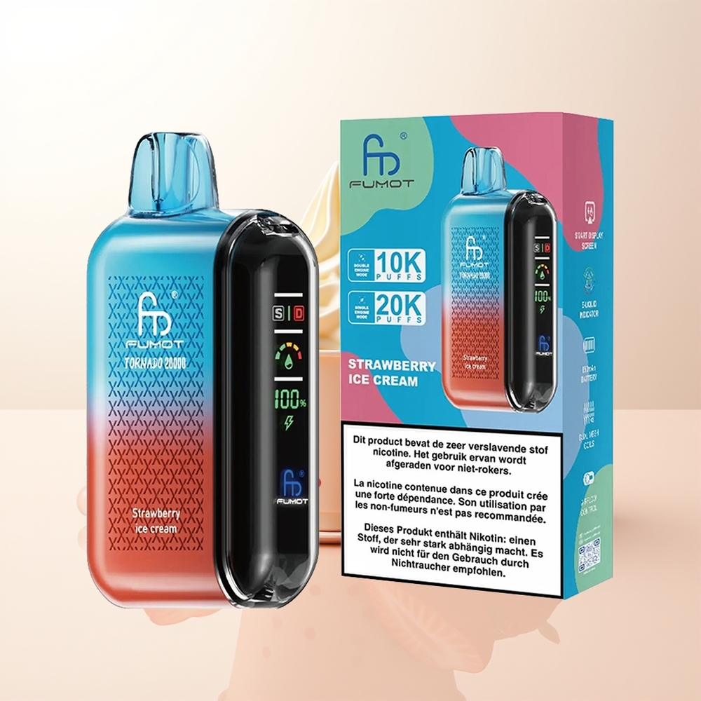 Fumot Tornado 20000 Puffs Jordgubb Glass Dual Mesh Coil Smart Display Luftflödeskontroll