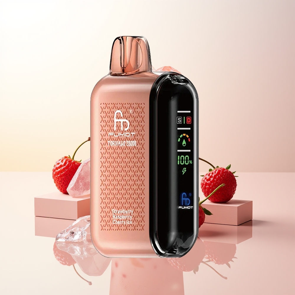Fumot Tornado 20000 Puffs Jordgubb Hallon Körsbär Is Dual Mesh Coil 20ml 850mAh Smart Display Airflow Control 2 Nicotine Single Engine Mode