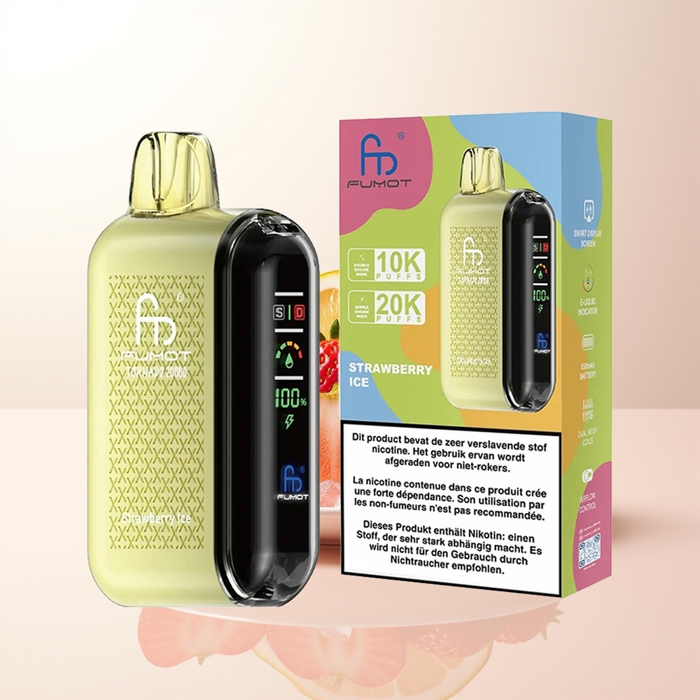 Fumot Tornado 20000 Puffs Jordgubb Is Dual Mesh Coil 20ml 850mAh Smart Display Airflow Control 2 Nicotine Single Engine Mode
