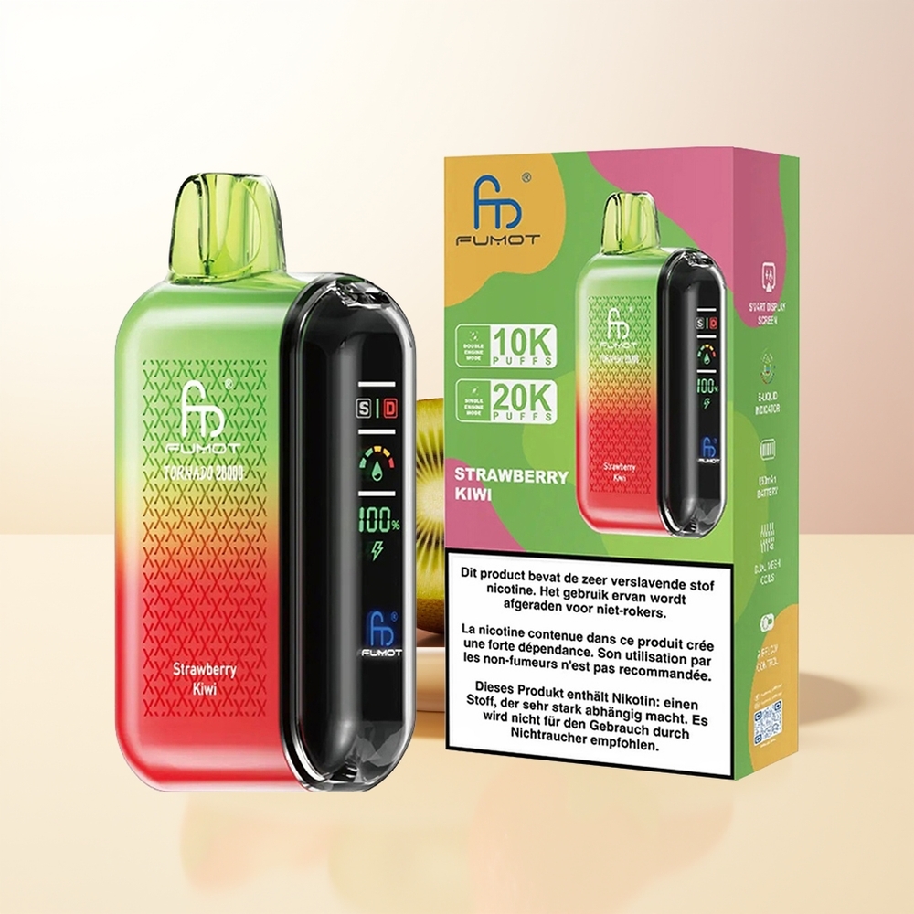 Fumot Tornado 20000 Puffs Jordgubb Kiwi Dual Mesh Coil Smart Display Luftflödeskontroll