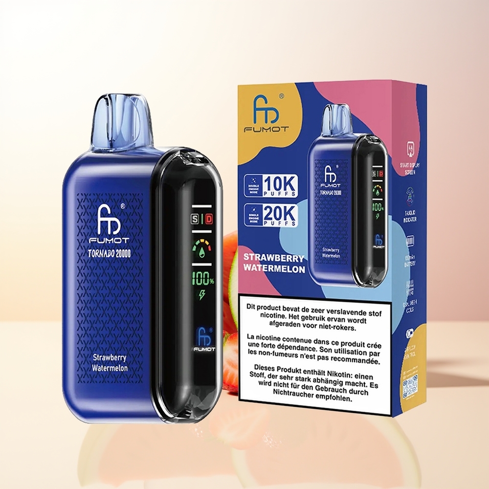 Fumot Tornado 20000 Puffs Jordgubbe Vattenmelon Dual Mesh Coil Smart Display Luftflödeskontroll