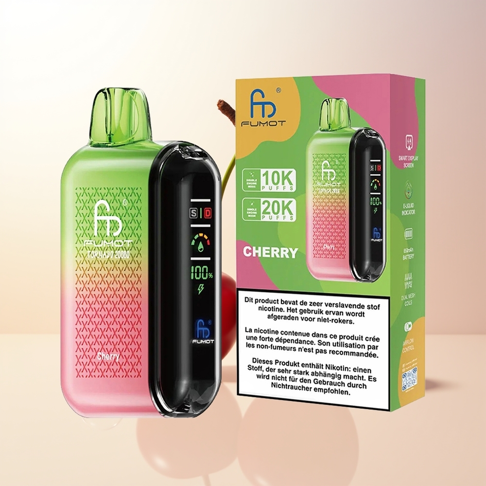 Fumot Tornado 20000 Puffs Körsbär Dual Mesh Coil Smart Display Airflow Control