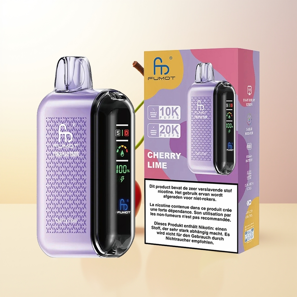 Fumot Tornado 20000 Puffs Körsbär Lime Dual Mesh Coil Smart Display Airflow Control