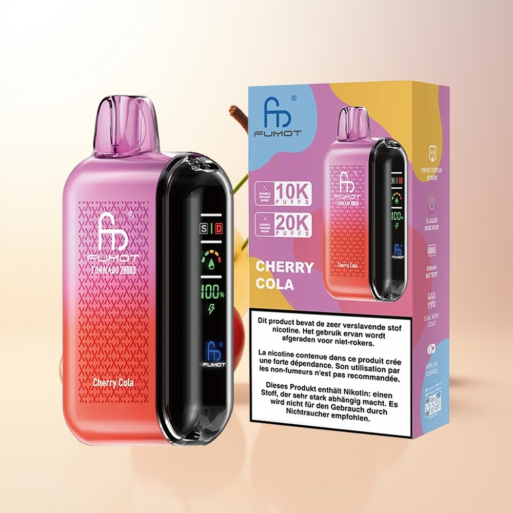 Fumot Tornado 20000 Puffs Körsbärs Cola Dual Mesh Coil Smart Display Airflow Control 2 Nikotin