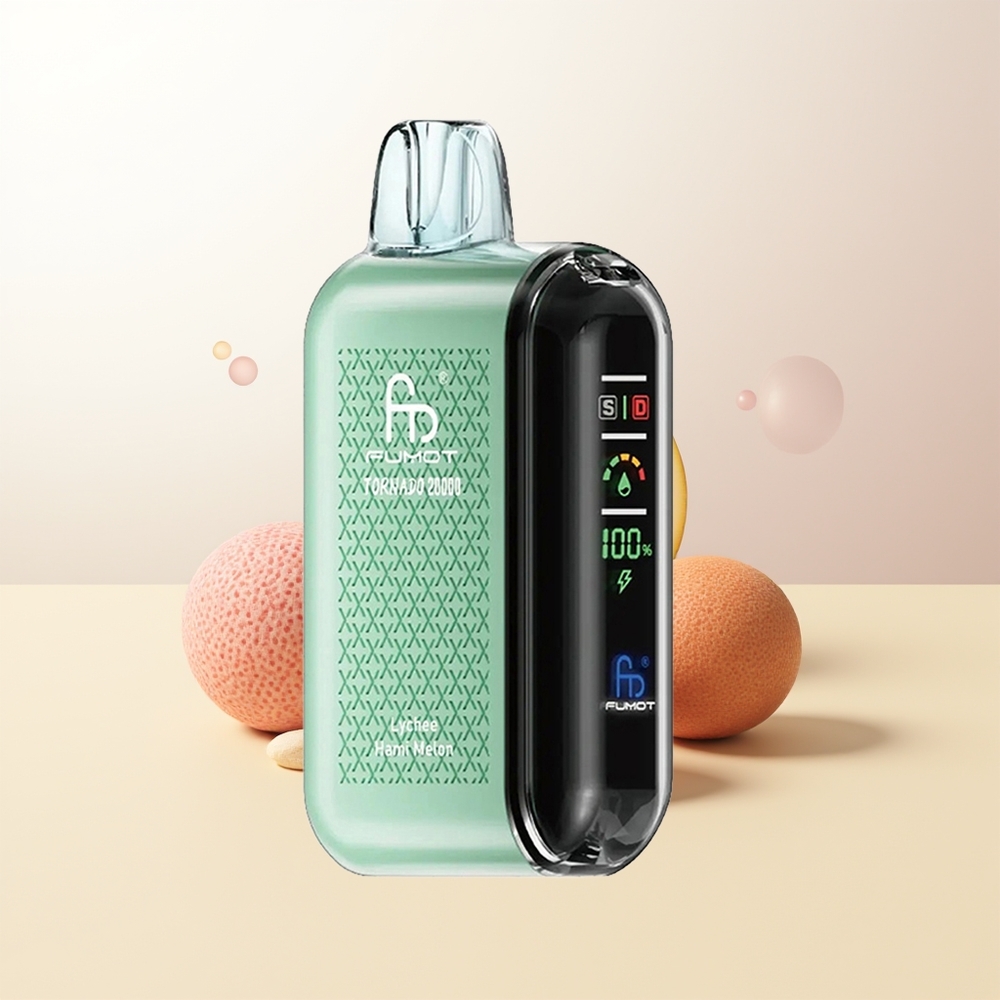 Fumot Tornado 20000 Puffs Lychee Hami Melon Dual Mesh Coil 20ml 850mAh Smart Display Airflow Control 2 Nicotine Single Engine Mode