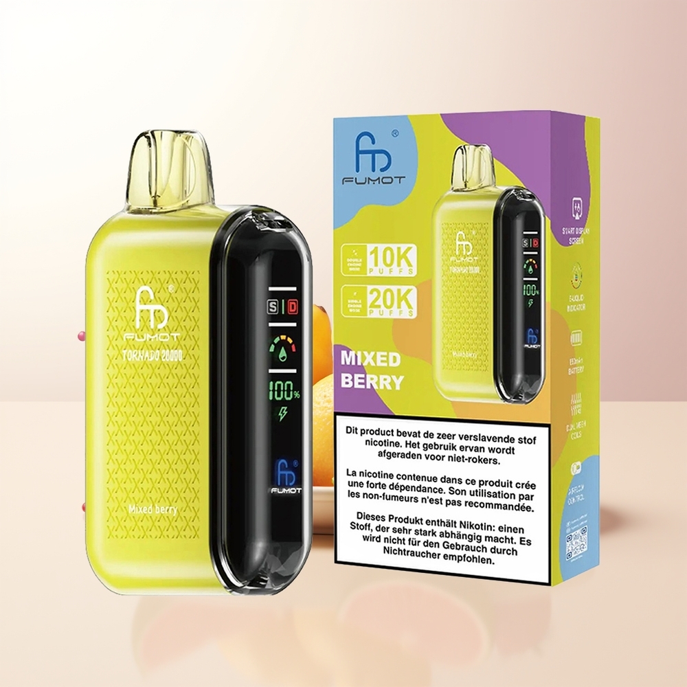 Fumot Tornado 20000 Puffs Mixade Bär Dual Mesh Coil Smart Display Luftflödeskontroll