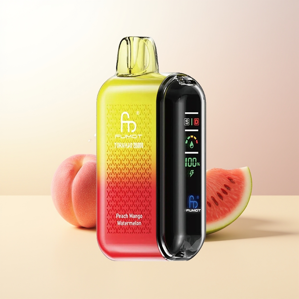 Fumot Tornado 20000 Puffs Peach Mango Vattenmelon Dual Mesh Coil Smart Display Airflow Control