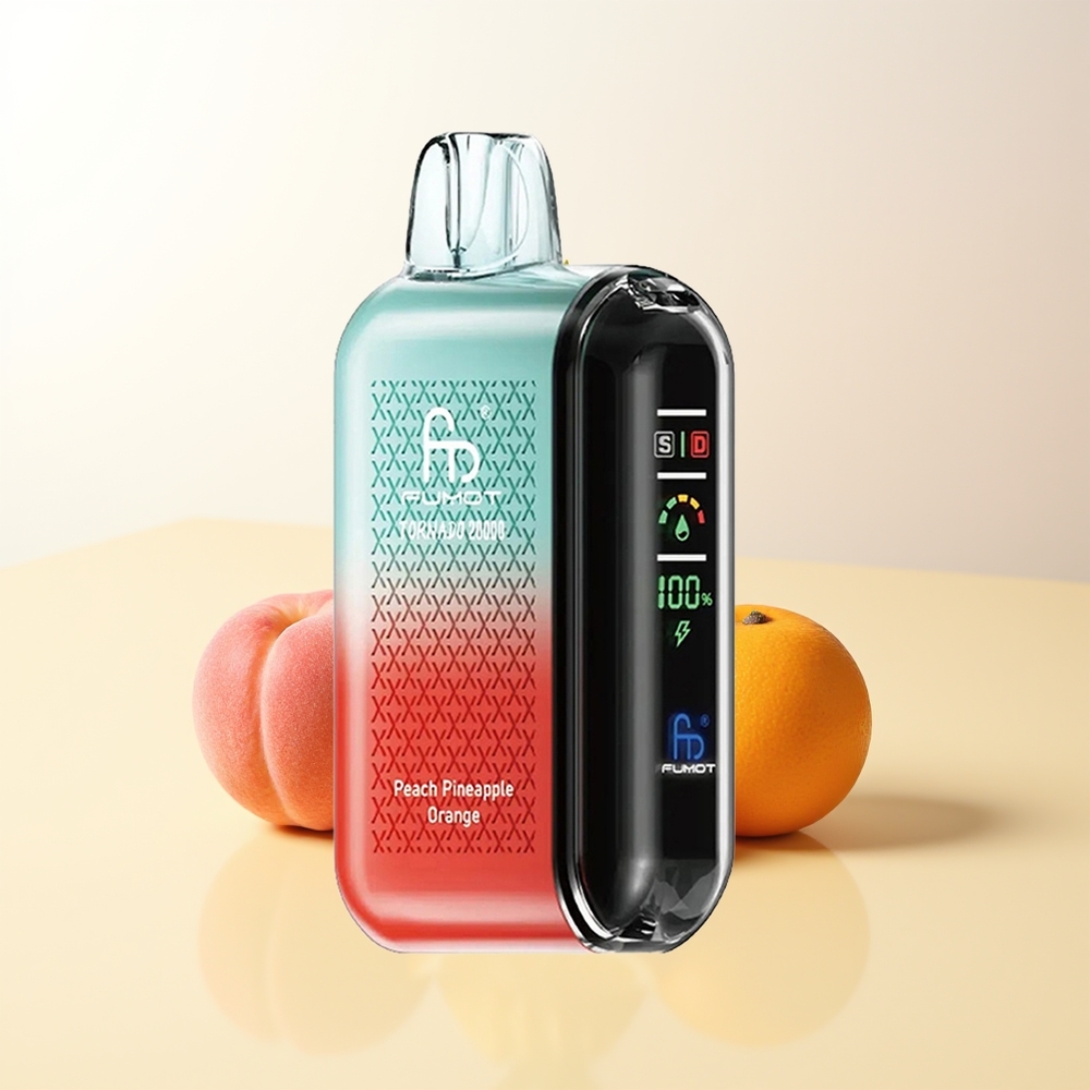 Fumot Tornado 20000 Puffs Persika Ananas Apelsin Dual Mesh Coil Smart Display Luftflödeskontroll