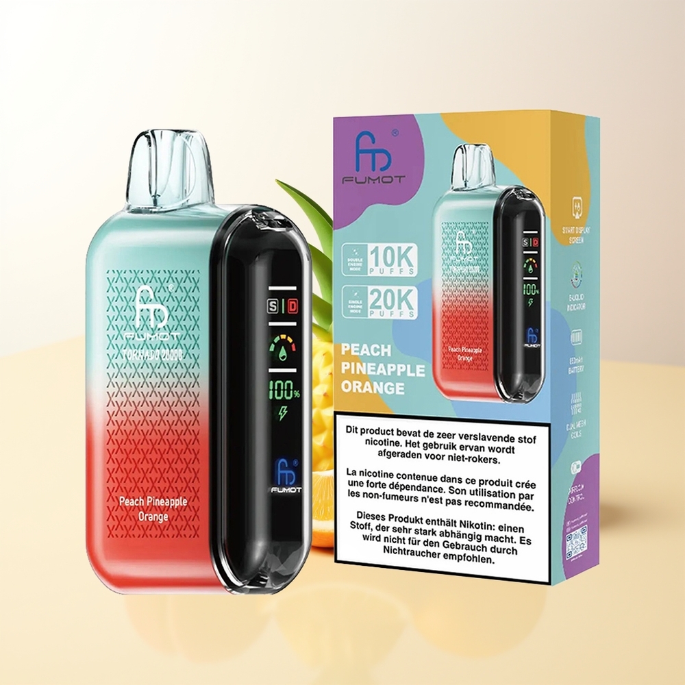 Fumot Tornado 20000 Puffs Persika Ananas Apelsin Dual Mesh Coil Smart Display Luftflödeskontroll