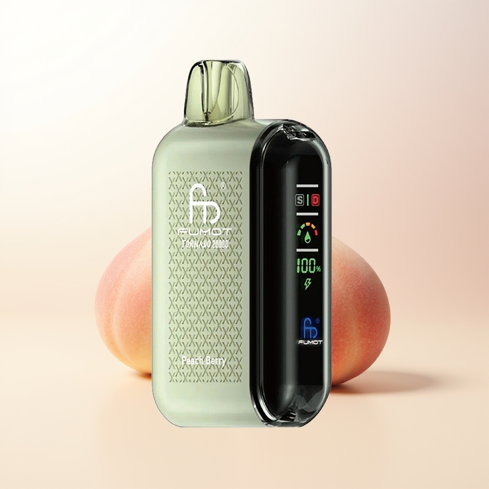 Fumot Tornado 20000 Puffs Persika Bär Dual Mesh Coil Smart Display