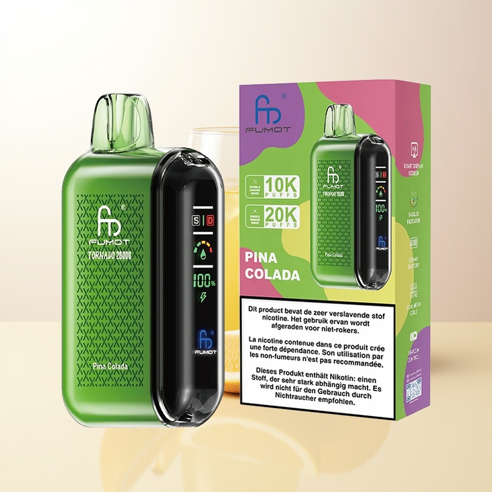 Fumot Tornado 20000 Puffs Pina Colada Dual Mesh Coil Smart Display Luftflödeskontroll