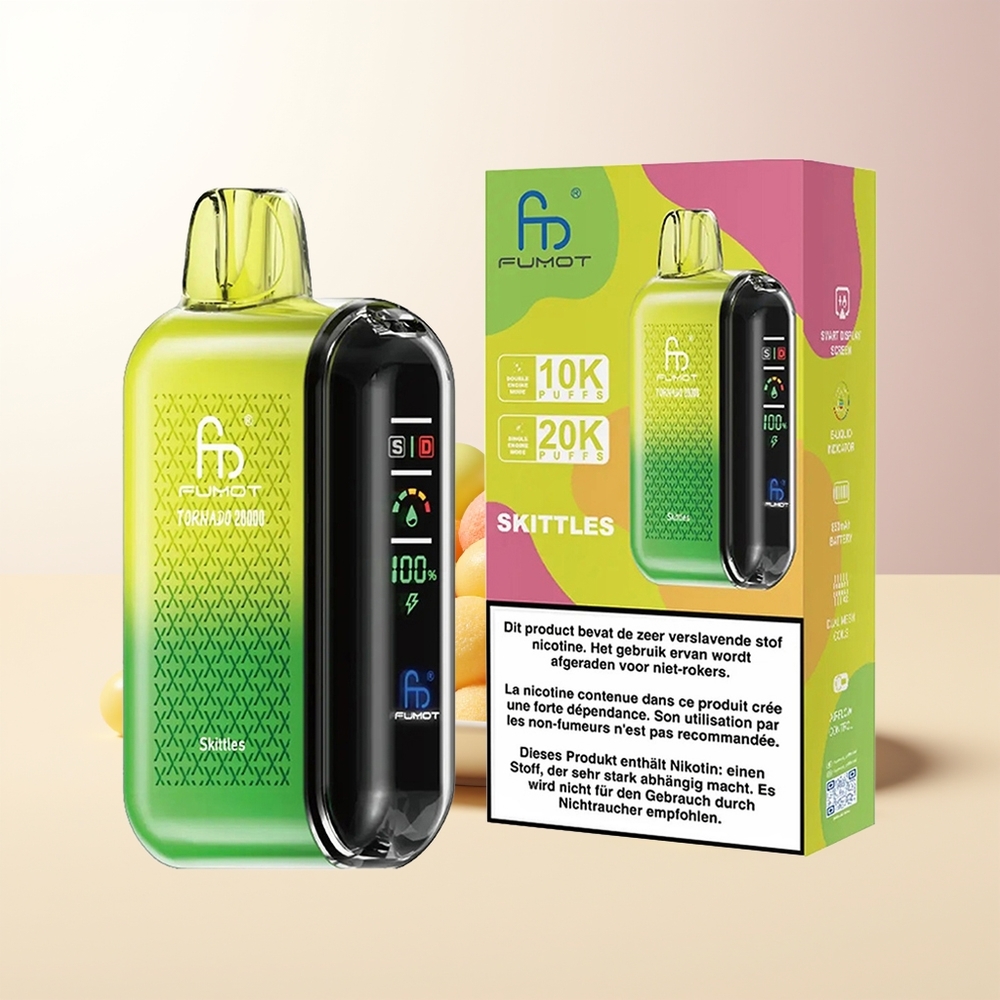 Fumot Tornado 20000 Puffs Regnbåge Dual Mesh Coil Smart Display Airflow Control