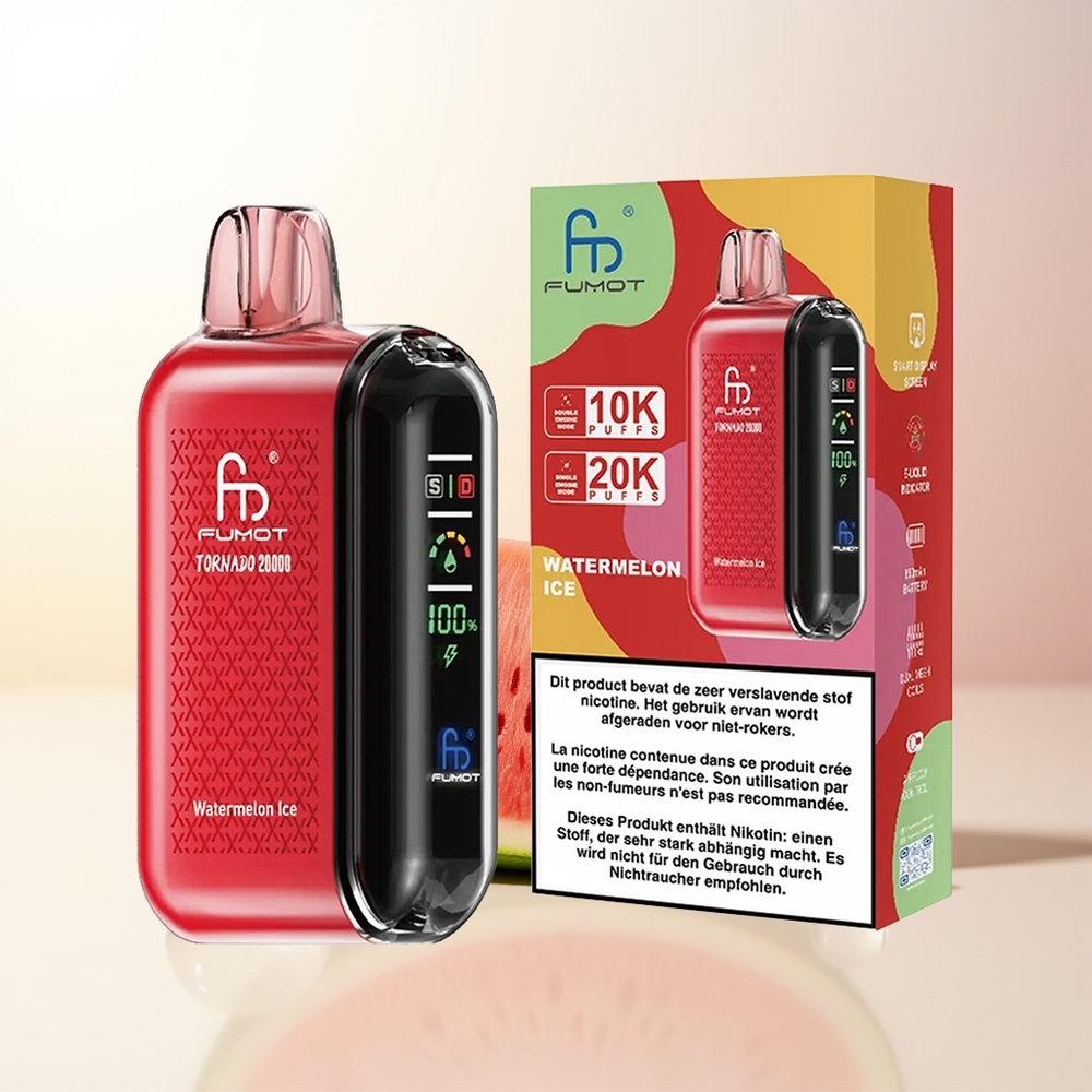 Fumot Tornado 20000 Puffs Vattenmelon Is Dual Mesh Coil Smart Display Airflow Control