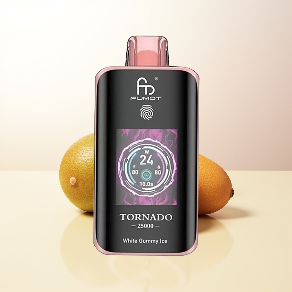Fumot Tornado 25000 Puffar Kiwi Passionsfrukt Guava HD Skärm 700mAh Uppladdningsbart Batteri 20ml Förfylld E-vätska Typ-C Laddningsport