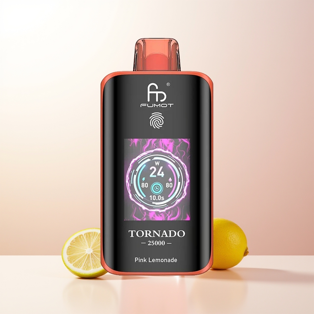 Fumot Tornado 25000 Puffar Rosa Citronad HD Skärm 700mAh Batteri 20ml E-vätska Typ-C