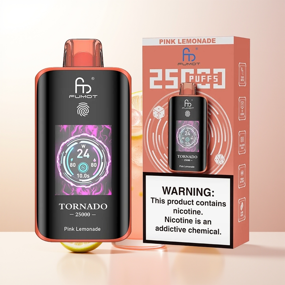 Fumot Tornado 25000 Puffar Rosa Citronad HD Skärm 700mAh Batteri 20ml E-vätska Typ-C
