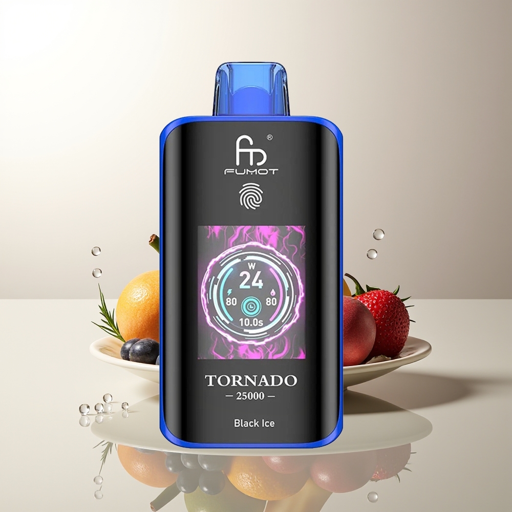 Fumot Tornado 25000 Puffar Svart Is HD Skärm 700mAh Batteri 20ml E-vätska Typ-C Laddning
