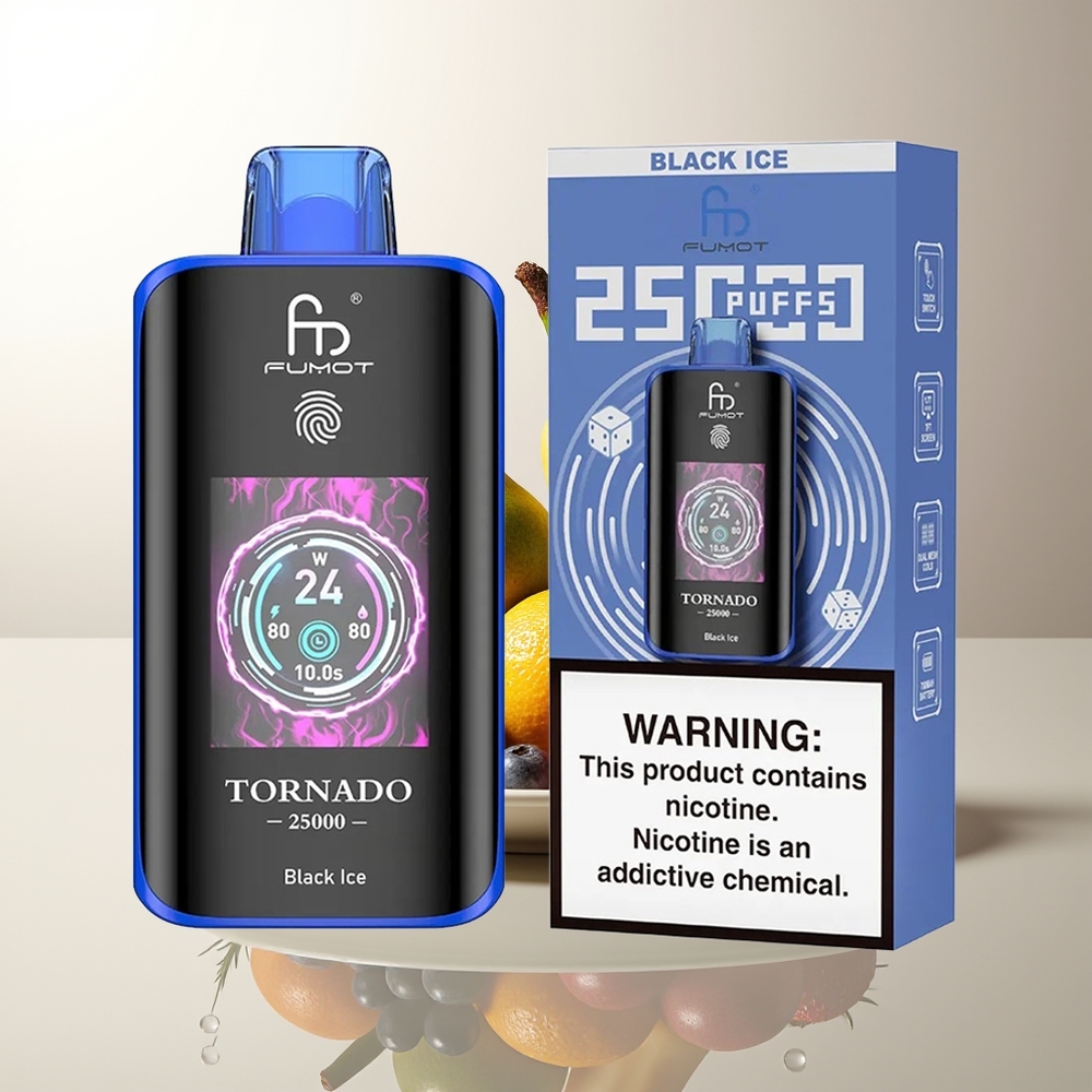 Fumot Tornado 25000 Puffar Svart Is HD Skärm 700mAh Batteri 20ml E-vätska Typ-C Laddning