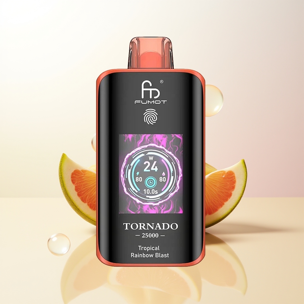 Fumot Tornado 25000 Puffar Tropisk Regnbågsblast HD-skärm 700mAh Laddningsbart Batteri 20ml Fyllt E-vätska Typ-C Laddning