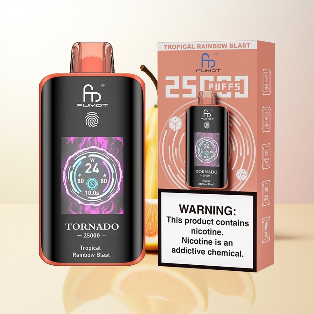 Fumot Tornado 25000 Puffar Tropisk Regnbågsblast HD-skärm 700mAh Laddningsbart Batteri 20ml Fyllt E-vätska Typ-C Laddning