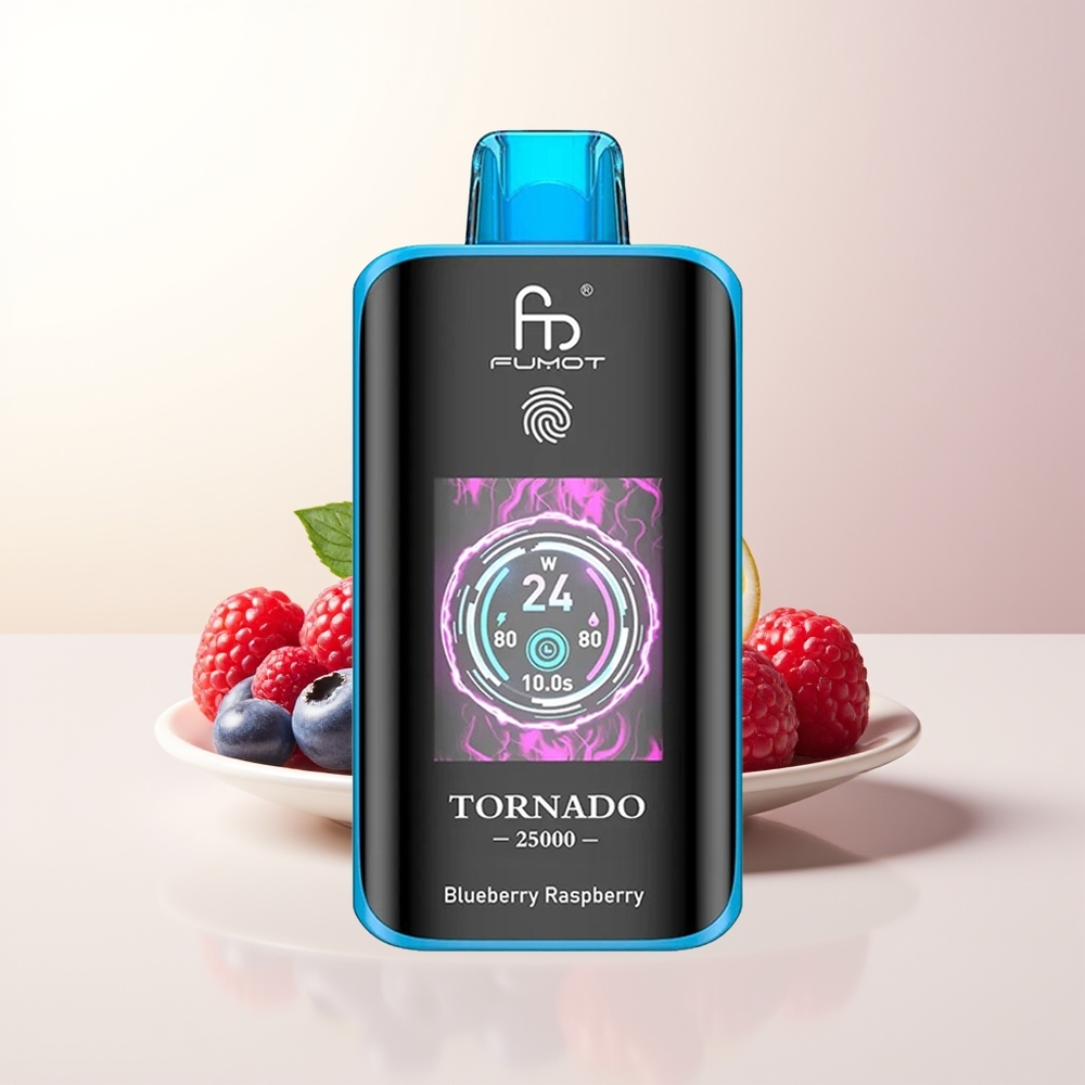 Fumot Tornado 25000 Puffs Blåbär Hallon HD Skärm 700mAh Batteri 20ml Typ-C Laddning