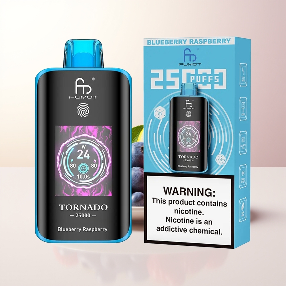 Fumot Tornado 25000 Puffs Blåbär Hallon HD Skärm 700mAh Batteri 20ml Typ-C Laddning
