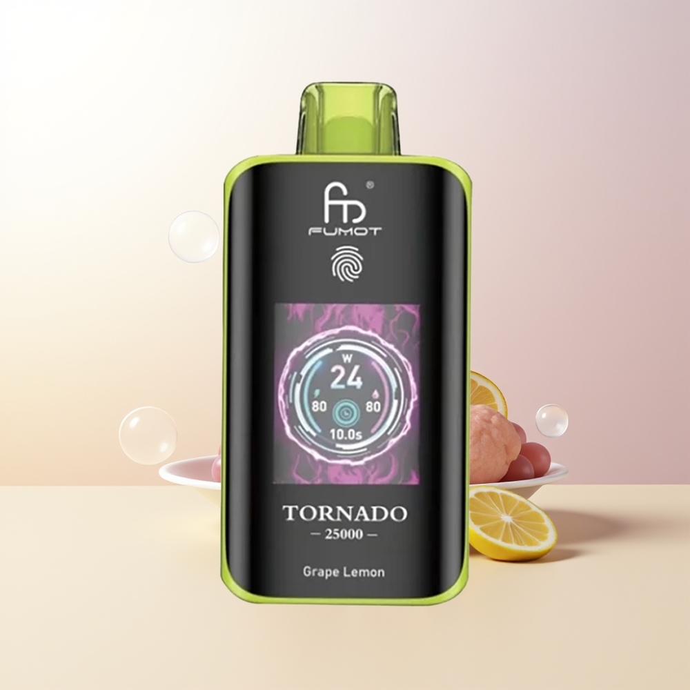 Fumot Tornado 25000 Puffs Druva Citron HD Skärm 700mAh Batteri 20ml E-vätska Typ-C Laddning
