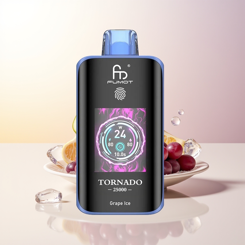 Fumot Tornado 25000 Puffs Druva Is HD Skärm 700mAh Batteri 20ml E-vätska Typ-C Laddning